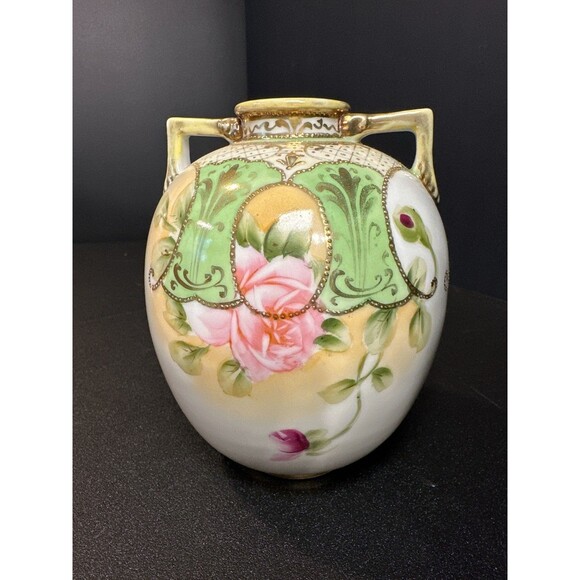 Antique Nippon Moriage Vase w/ Damage M-in-Wreath - Picture 1 of 8